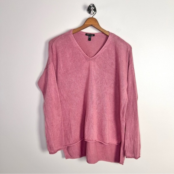 Eileen Fisher Pink V-Neck Linen Blend Sweater - Picture 5 of 13
